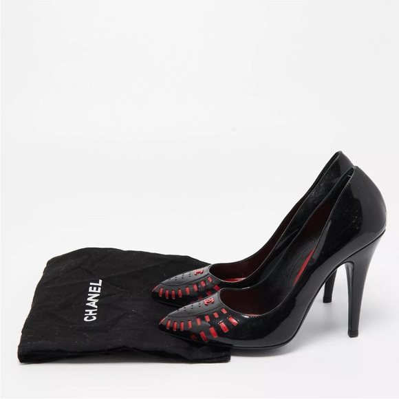 CHANEL RED BLACK HEELS SIZE 38 - Picture 6 of 7
